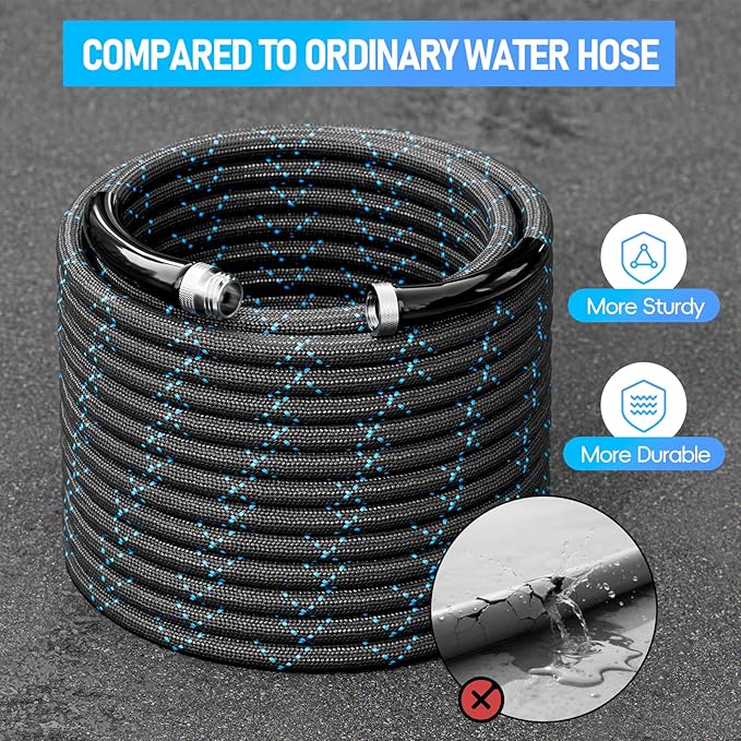 SPECILITE Garden Hose 75ft, 3-Layer Flexible Water Hose with 8 Pattern Spray Nozzle, Non-Expanding & Lightweight Stainless Steel Hose for Yard, Lawn, Outdoor-Leak Proof, No-kink & Tangle-free