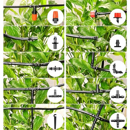 245 Pcs Drip Irrigation Fittings Kit for 1/4" Tubing：Gardrip 1/4 Inch Drip System Barbed Connectors (Nozzles, Nozzle Tees, Drippers, Single Barbs, Couplings, Tees, Elbows, Plugs, Crosses, Drip Stakes)