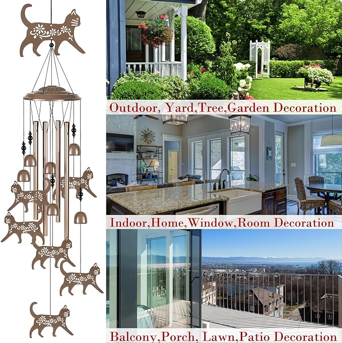 Outdoor Cats Wind Chimes Decor, Portable Mobile Wind Catcher, Sympathy Wind Bells, Memorial Gifts for Mom, Housewarming, Blessing WindChimes(Outside/Indoor/Home/Room/Porch/Yard/Tree/Garden Decorate)