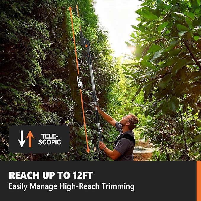 Alloyman 2-in-1 Telescopic Cordless Pole Hedge Trimmer 16-Inch and Pole Saw 8.6-Inch,with 2 Packs 4.0Ah Batteries & Charger,for Tree Trimming and Shrubs Pruning