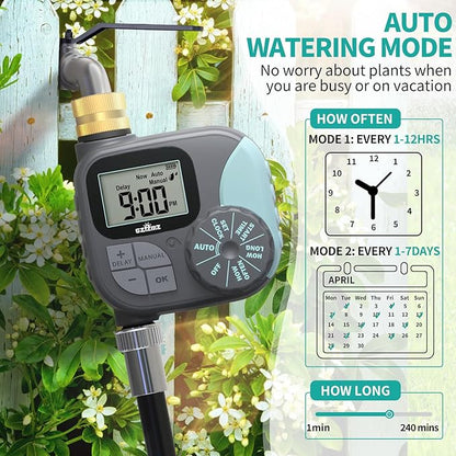 Sprinkler Timer for Garden Hose, Programmable Hose with Rain Delay/Manual/Automatic Irrigation System, Outdoor Irrigation Timer Controller for Lawn Yard, 1 Outlet