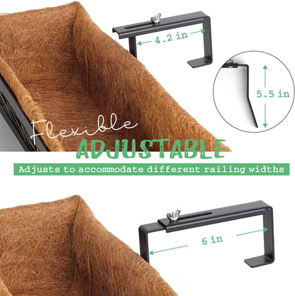 Window Box Railing, 36 Inch Black Metal Hanging Flower Planter Basket with Coco Liner for Outdoor Balcony Porch Fence Patio for Home, Office and Hotel (Black - 4 Pcs/Set)