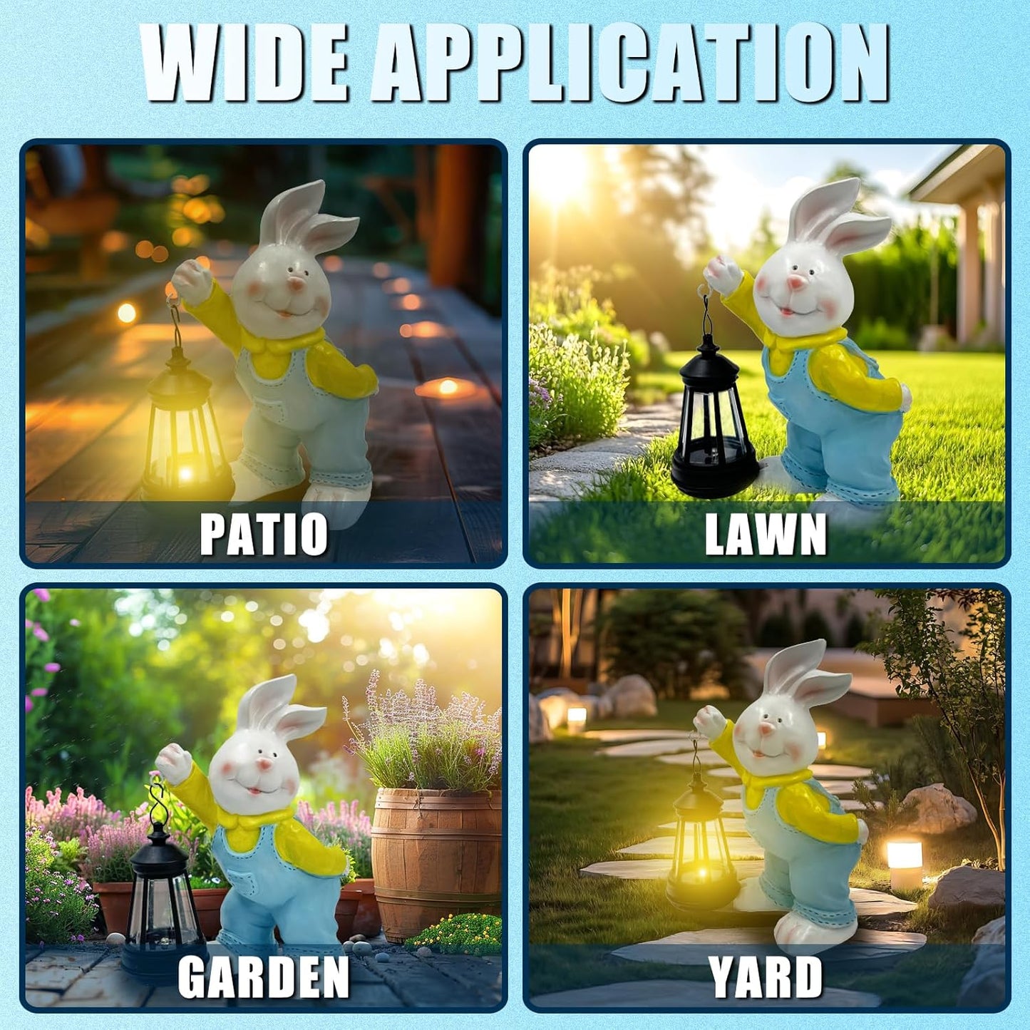 Outdoor Bunny Statue Solar Lantern for Garden Yard Lawn Patio White Rabbit Figurine Decorations Housewarming for Mom Grandma Women