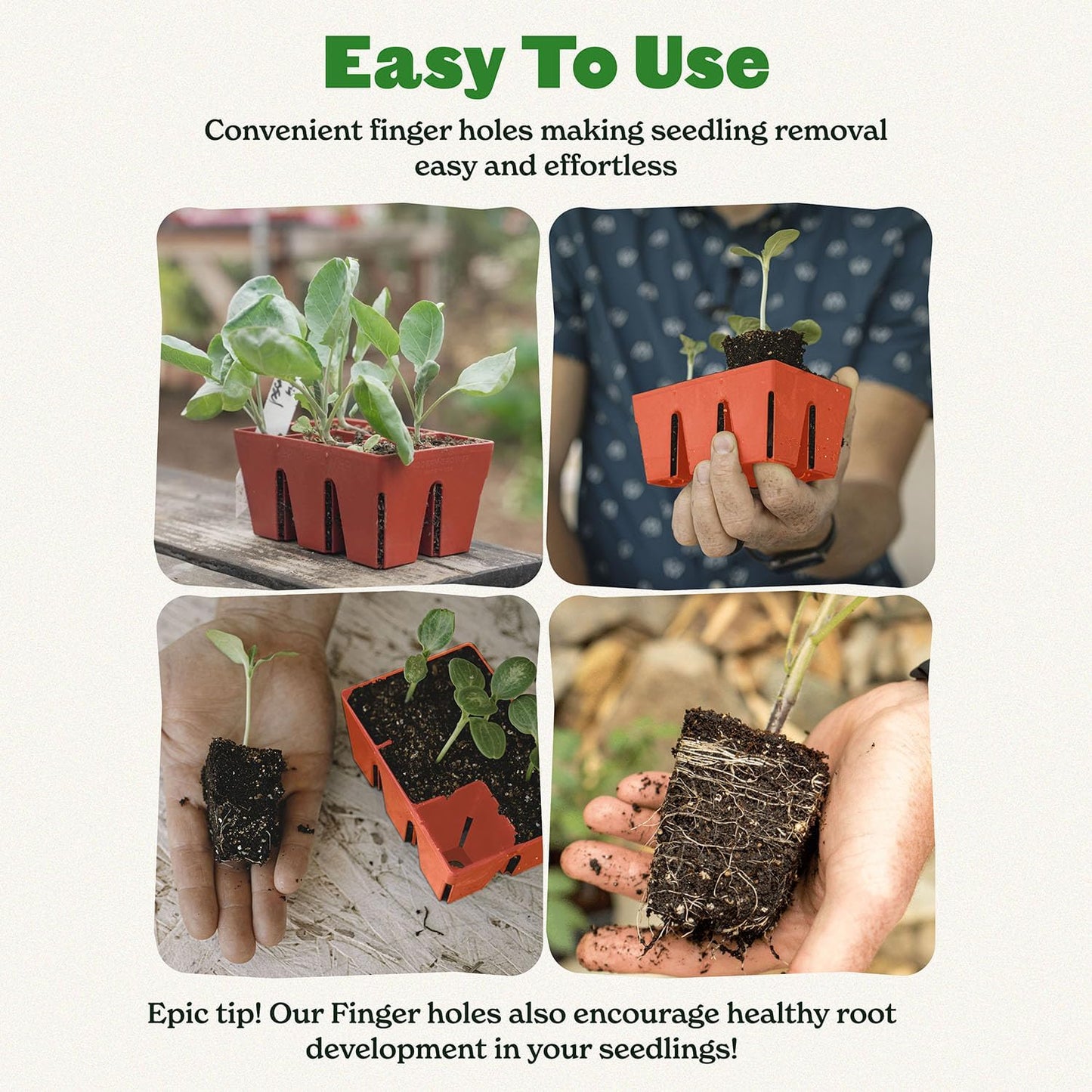 Epic Gardening Reusable Seed Starter Tray - Easy Watering Seed Starting Trays - Gardener Friendly Plant Trays for Seedlings | UV-Treated & BPA-Free -6-Cell Seed Starting Trays - 6 Trays/Terracotta