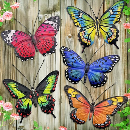EOORAU Metal Butterfly Wall Outdoor Decor - 5 Pack Metal Butterflies Wall Art Sculpture Hanging Decor for Home Yard Patio Garden Decorations