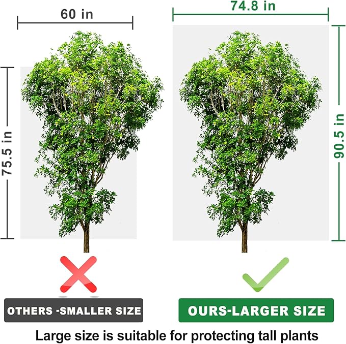 Winter Plant Covers Freeze Protection, 74.8"X 90.5" Fig Tree Covers for Winter Cold Weather Frost Cloths for Outdoor Plants Fruit Tree with Zipper Drawstring, Shrubs Trees Jacket Covers