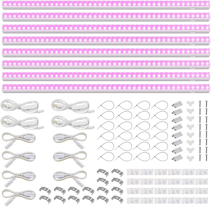 Barrina Grow Lights for Indoor Plants, Full Spectrum, 4ft 160W (8 x 20W), LED Grow Light Strip for Seed Starting, Greenhouse, Plug and Play, 8-Pack