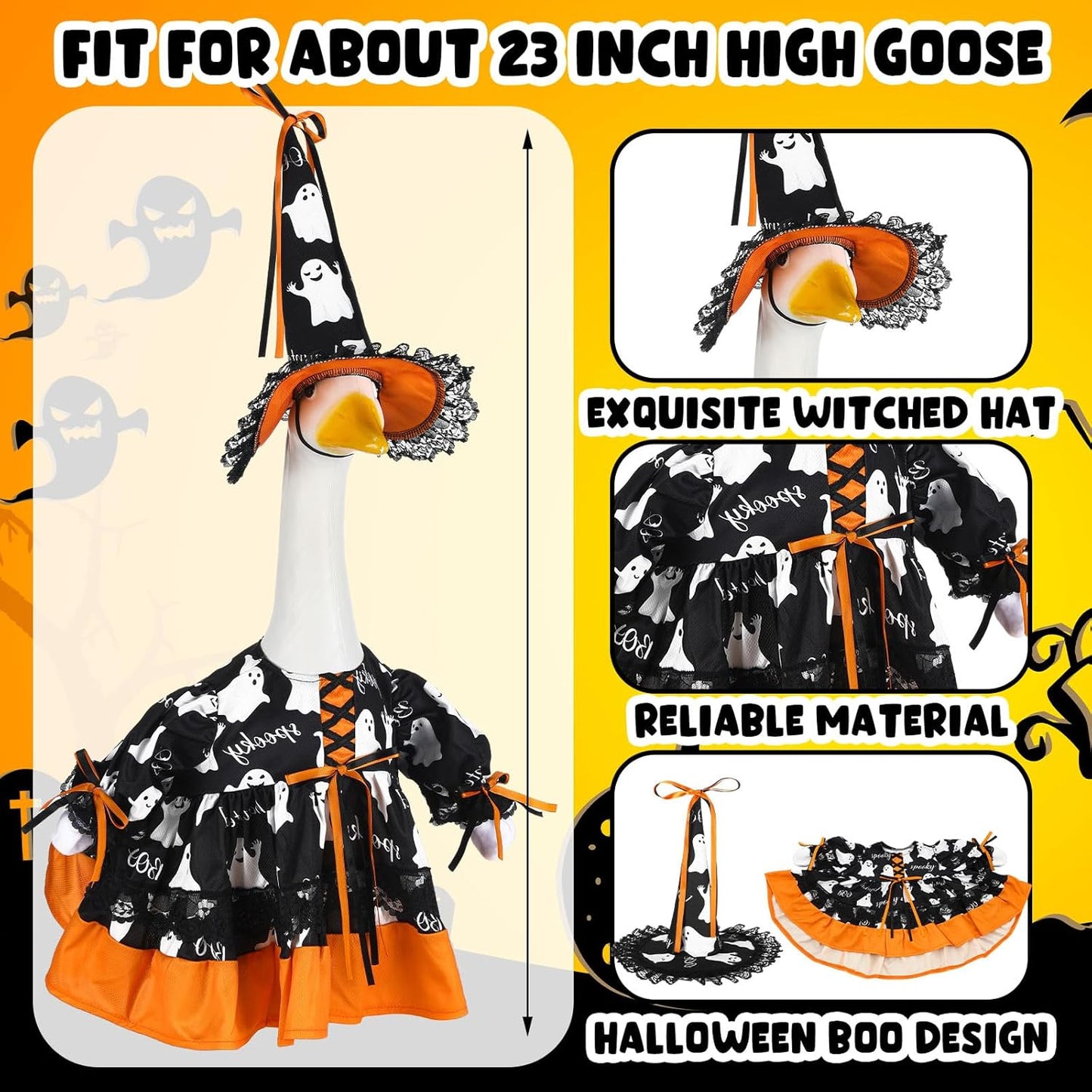 Suzile Halloween Goose Outfit Clothes for 23 Inch High Cement or Plastic Geese Ghost Lawn Porch Goose Clothes Halloween Costume