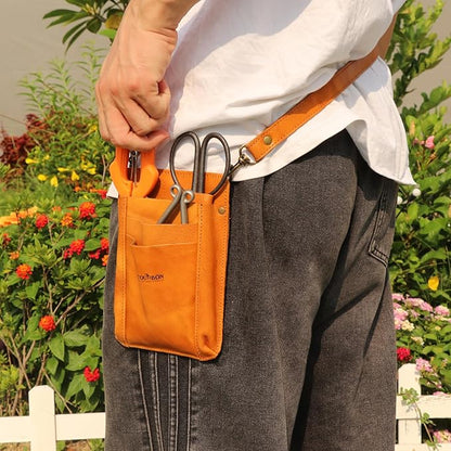 Tourbon Leather Florist Tool Waist Pouch Belt Garden Shoulder Crossbody Tools Bag Gardening Pruning Shears Holder Organizer Kit 4 Pockets (Brownish Yellow)