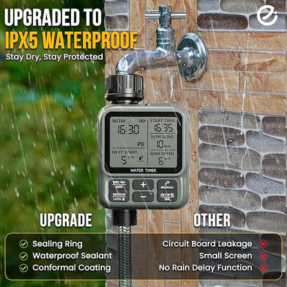 Water Timer for Garden Hose - Large LCD Display, Sprinkler Timer | Programmable Water Hose timer for Automatic Watering System | Irrigation System for Garden, Lawns, Greenhouses, Backyard
