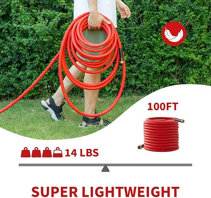 Garden Hose 100 ft x 5/8” Hot/Cold Water Hose,-50°F to 190°F,Burst 600Psi Flexible & Lightweight Upgraded Rubber Hoses,3/4” Solid Fittings for All-weather Outdoor Lawn & Garden