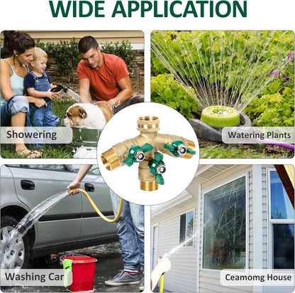 STYDDI Full Flow 3-Way Garden Hose Splitter, Solid Brass High Volume 3 Way Hose Splitter Valve with Metal Handle, Heavy Duty High Flow Spigot Splitter with Shut off Valve, 3/4 Inch Garden Tap Splitter