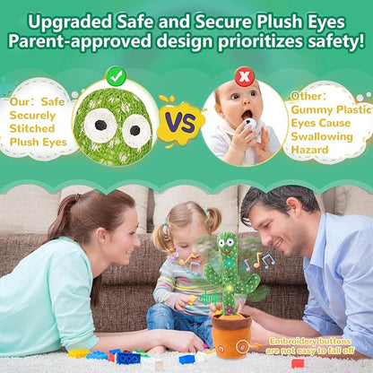 Dancing Talking Cactus Baby Toys 6-12 Months, Singing Cactus Baby Toy Mimicking Toy, Repeats What You Say, Interactive Light Up Toddler Infant Toys Gifts, Sing+Dancing+15S Recording+LED