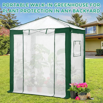 EAGLE PEAK 6x4 Portable Walk in Greenhouse with Polyester Reinforced Corners, Instant Pop up Indoor Outdoor Gardening Green House, Roll Up Zipper Entry Door and Mesh Windows, Green/White