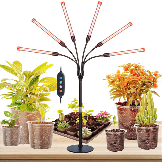 6-Head Table Top Grow Lights for Indoor Plants, Seed Starting, Bonsai with Timer, 54W Power Home Plug, FECiDA 2025 Full Spectrum Plant Growing Lamps, 16"-24" Height Adjustable