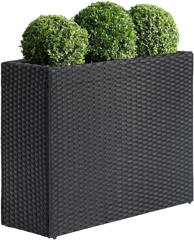 SUNNYPARK Tall Rectangular Planter with Removable Liner, All-Weather PE Rattan Large Modern Planters Indoor Outdoor Flower Plant Pots Garden Box Patio Yard Front Porch Deck