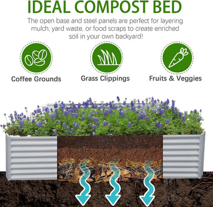 8x4x2ft Galvanized Raised Garden Bed, Planter Raised Garden Boxes Outdoor, Large Metal Raised Beds for Gardening, Garden Bed for Vegetables, Flowers, Herb, Silver