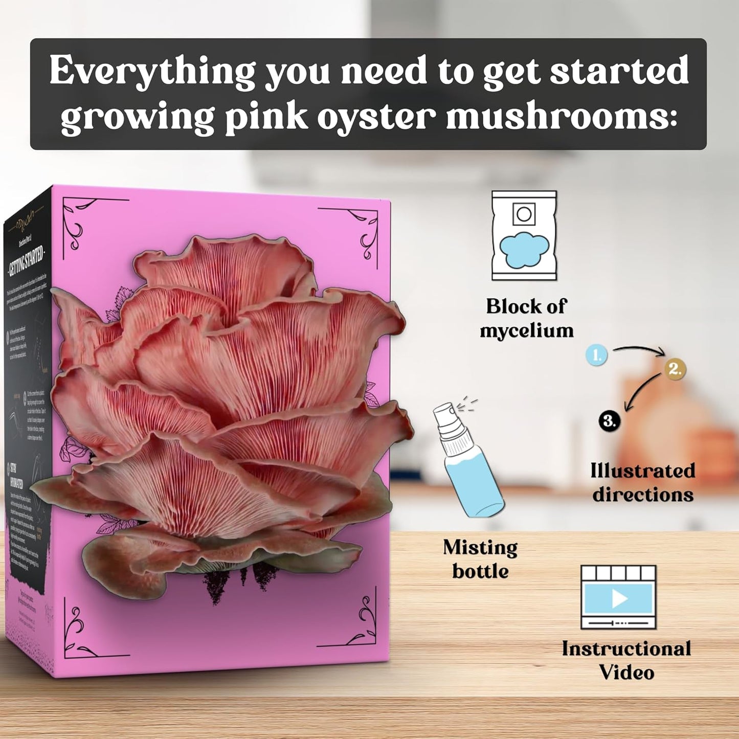 Pink Oyster Mushroom Grow Kit (4lbs) | USDA Certified Organic | Grow Your Own Delicious Gourmet Mushrooms at Home