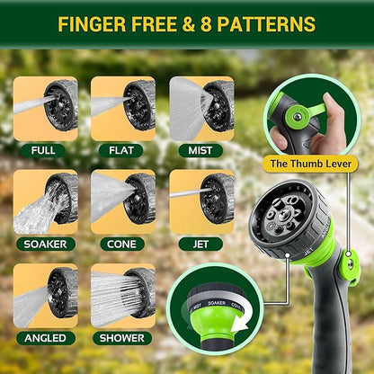 Garden Hose - Water Hose 25 FT with Swivel Handle & 8 Function Nozzle, Flexible, Heavy Duty, No Kink, Lightweight Metal Hose for Outdoor, Yard, 304 Stainless Stee