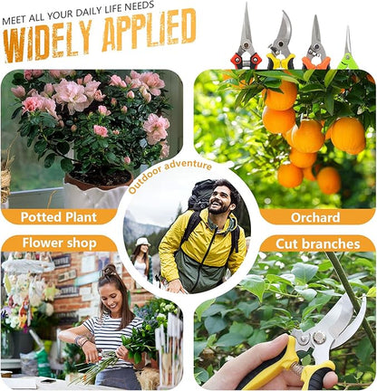 4 Pack Garden Pruning Shears Stainless Steel Clipper Kits, Handheld Garden Trimming Scissors with Sharp Blade Snips Scissors- Gardening Tools for Flowers Plant Branches (Curved & Straight Blade)