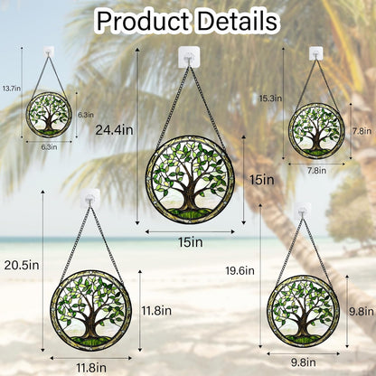 Stained Glass Window Hanging - Brown Tree Trunk Green Leaves Sun Catcher for Door Garden Home Decor Plant Suncatcher Christmas Mother's Day Birthday Gifts for Women Men Mom Nana 9.8 in
