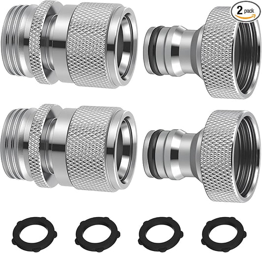 Hibbent Garden Hose Quick Connector, 2 Sets Solid Brass 3/4 Inch GHT Thread Faucet Hose Quick Connect Fitting, Female and Male Adapter