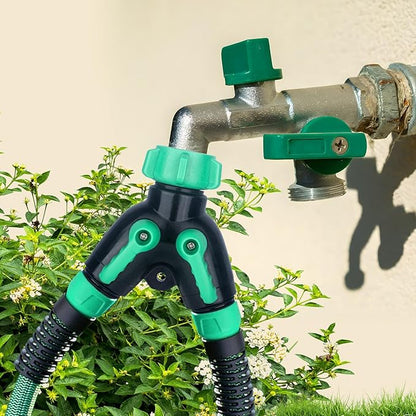 Garden Hose Splitter 2 Way Heavy Duty Plastic, for 3/4" Water Hose Splitter, Hose Y Splitter with Shutoff, Comfortable Grip, Easy Installation, with 2 Extra Leakproof Rubber Washers 1 Tape