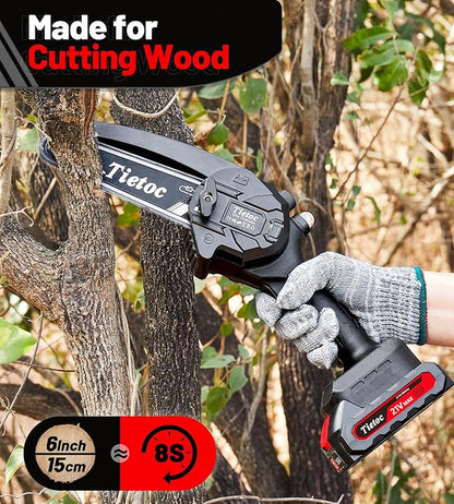 Tietoc Mini Chainsaw 6 Inch Cordless, Portable Electric Chain Saw Small Handheld Battery Powered Super Saws, Gifts for Men Women, Birthday Gift for Dad Fathers Husband Him Her Mom Mothers Grandparent