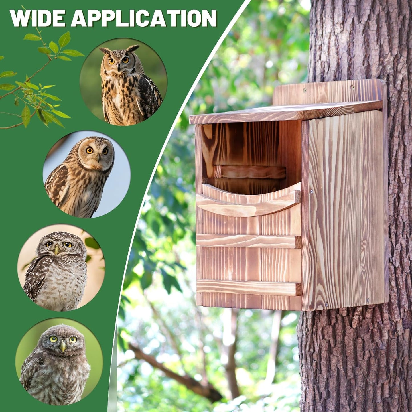 Premium Cedar Owl House Outdoor - Handcrafted Large owl Nesting Box, Birdhouse kit, Perfect for barn Owls, Screeching Owls and Backyard Birds (14.5 "x 9" x 8.6 ")