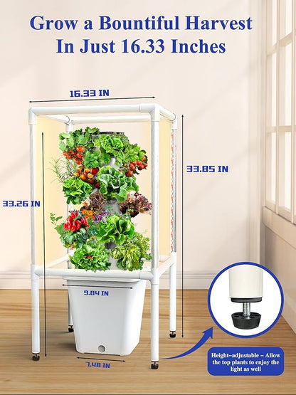 SJZX Hydroponics Growing System, 18 pods Vertical Small hydroponic Tower with LED Grow Light for Indoor Gardening, Classroom Growing Kit, Winter Germination Kits, Beginner-Friendly