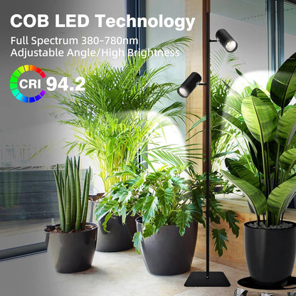 60W Dimmable Grow Light, Full Spectrum COB LED Dual-Head Floor Lamp with High CRI, 6/8/12H Timer, Adjustable Height (37"-77") & Angle – Standing Grow Lights for Indoor Plants (Daylight 6000K)