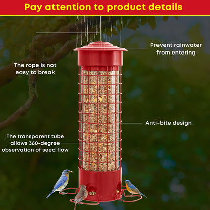 Squirrel Proof Bird Feeders, Metal Wild Bird Feeder for Outdoors Hanging, Weight Activated Squirrel Buster for Chickadees, Goldfinches, Cardinals, Chew-Proof, 4.4LB Large Capacity, Red