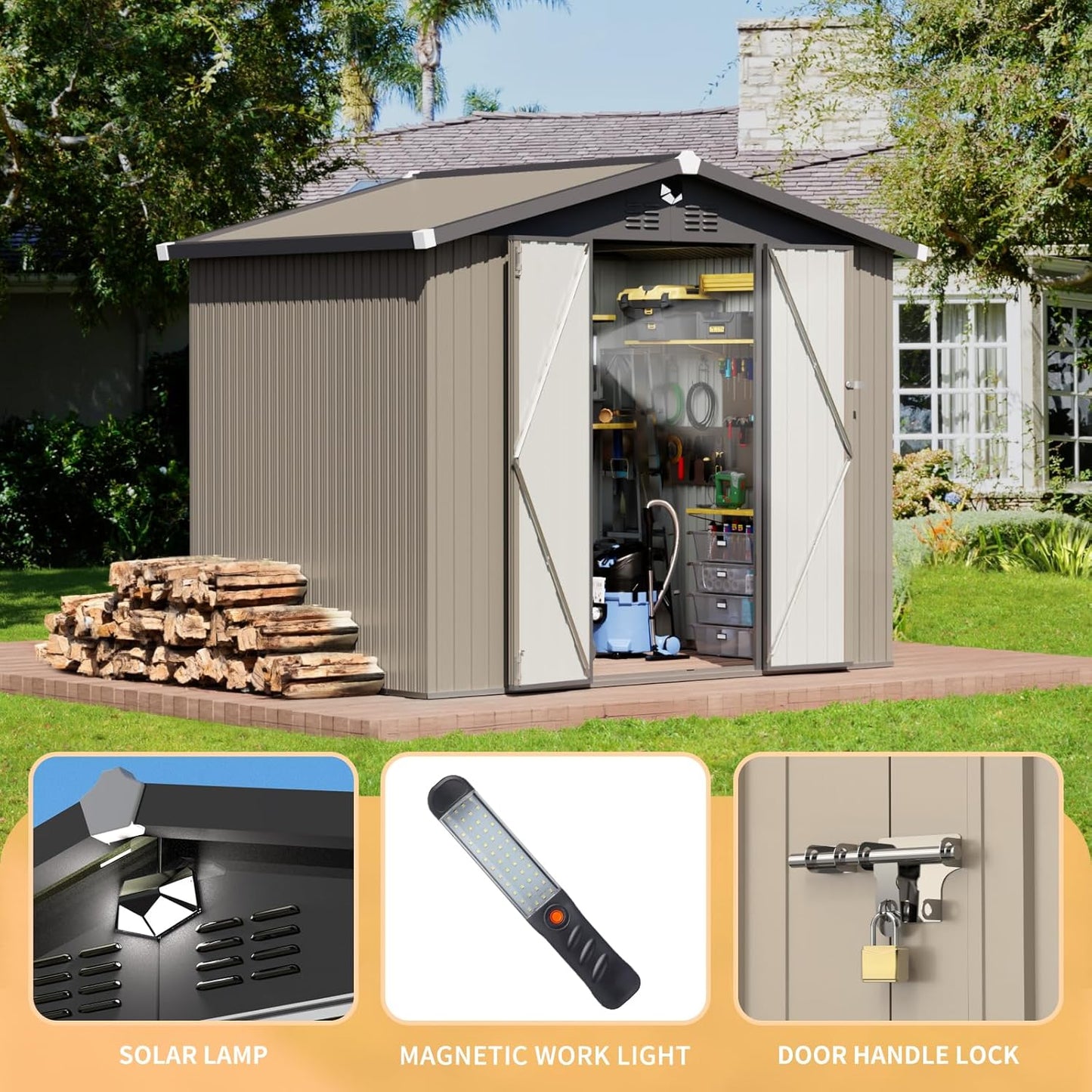 8x6 FT Outdoor Storage Shed,Metal Tool Sheds,Waterproof Outside Storage Shed,Large Storage Building with Lockable Door
