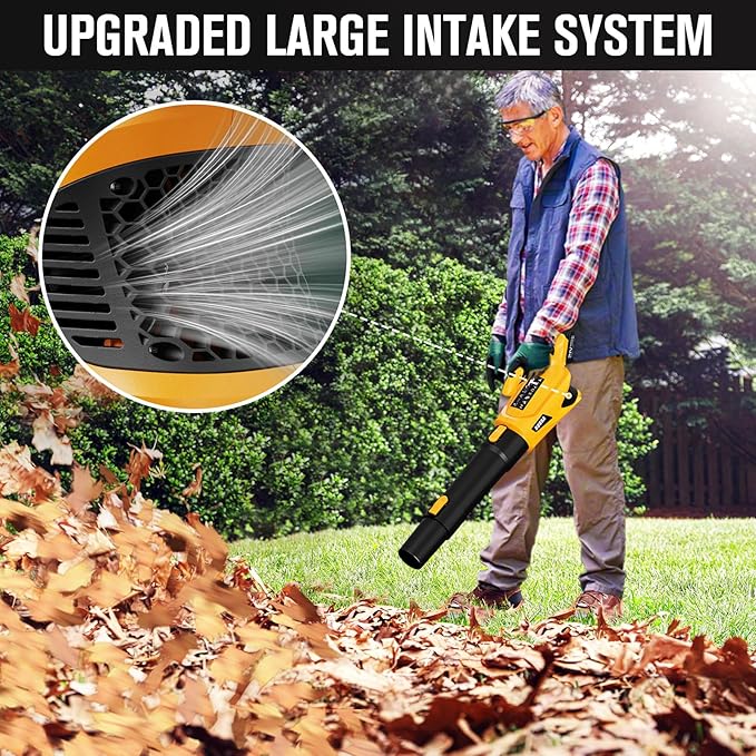 Leaf Blower Cordless 21V 500CFM Powerful Electric Leaf Blower with (2) 4.0Ah Batteries and Charger, Variable-Speed, Handheld Rechargeable Battery Powered Blowers for Lawn Care, Yard Clearance, Leaves