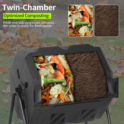 Outdoor Compost Bin 43 Gallon, Dual Chamber Tumbling Composter, Heavy-Duty Composting Bin for Garden, Kitchen, Yard, Kitchen Composter, Compost Bin Outdoor with Sliding Doors (Black)