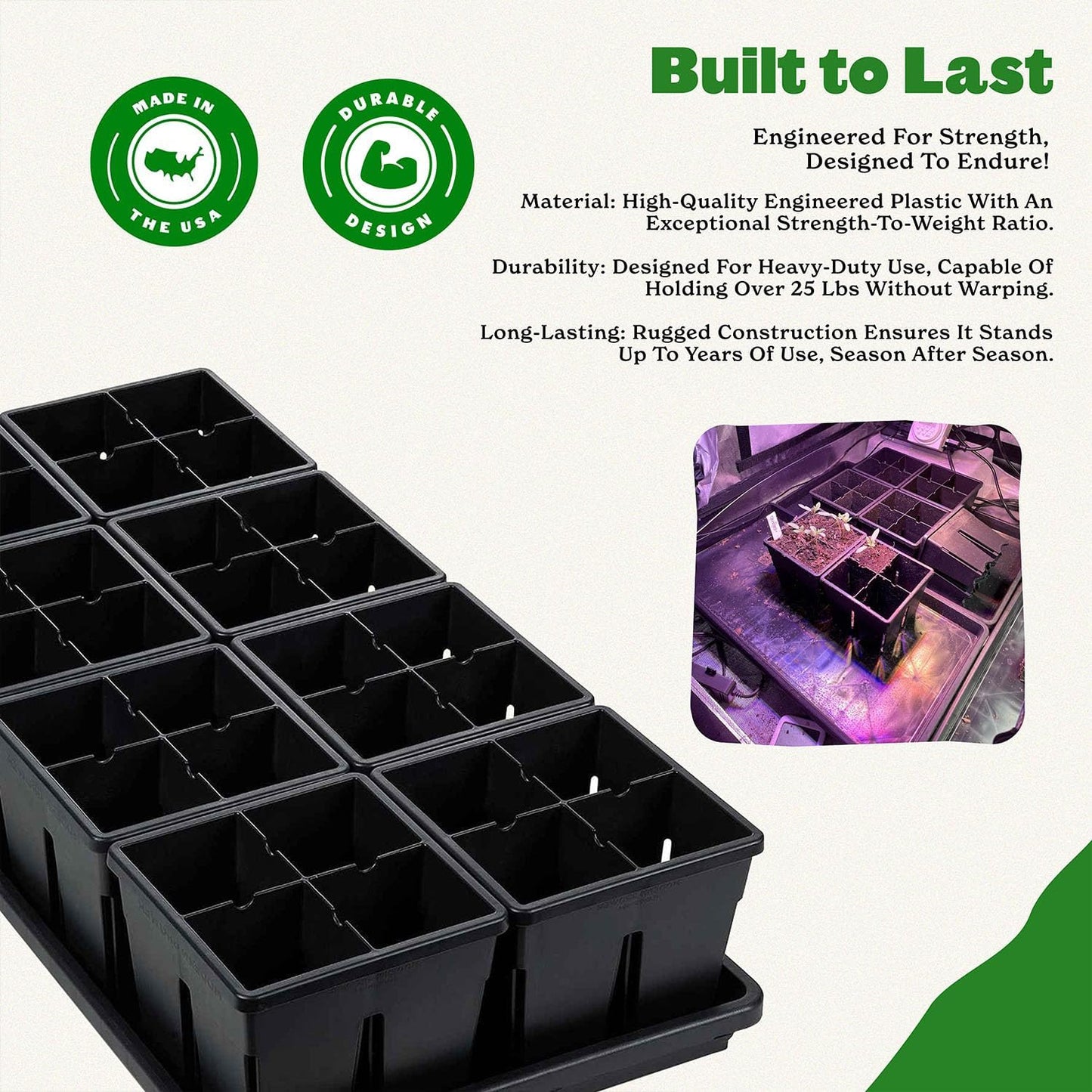 Epic Gardening Reusable Universal Bottom Tray - Epic 1020 Universal Bottom Tray - 10 Trays - Easy Watering Seed Starting Trays - Gardener Friendly Plant Trays for Seedlings | UV-Treated BPA-Free