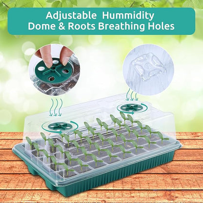 Seedfactor 2 Packs Seed Starter Tray with Grow Light, 40-Cell Seedling Starter Trays Kit with Automatic Timer, Adjustable Light, Full Spectrum, Humidity Dome, Seedling Tray for Plants Indoor-Clear