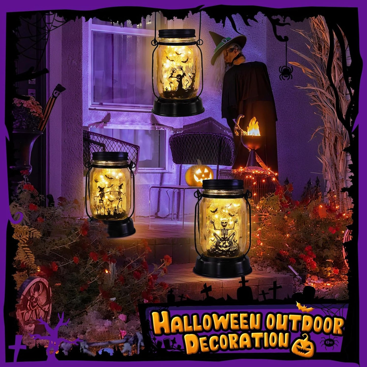 Halloween Decorations Gifts for Women/Men Halloween Skeletons Solar Lanterns Skeleton Decorations Outdoor Lights Solar Garden for Yard, Patio,Backyard,Porch Torches Light