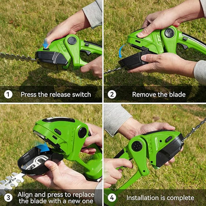 Hedge Trimmer Cordless, TOOVEM 2 in 1 Handheld Cordless Grass Shear with 2 Pcs Rechargeable Batterys and Charger, 24V Electric Weed Grass Cutter Shrubbery Trimmer for Garden, Lawn (Green)
