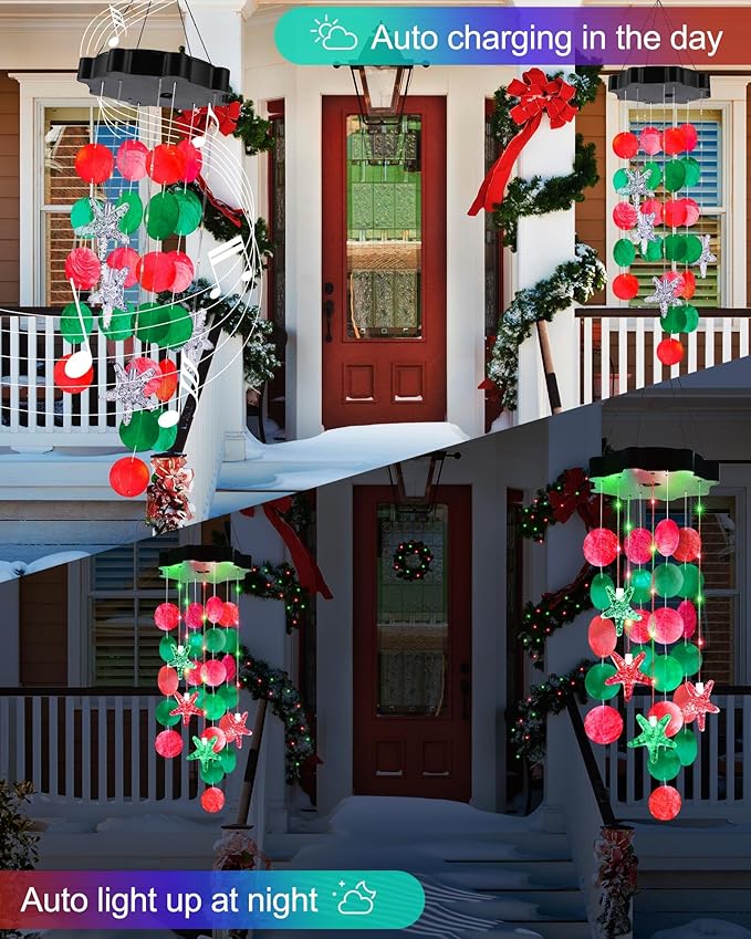 Toodour Solar Decorative Lights Outdoor, Red & Green Shells Light Gifts for Mom Grandma Women Wife Girls, Solar Wind Chimes Outside Decorative Mobile Lights for Holiday Garden Porch Yard Window Decor