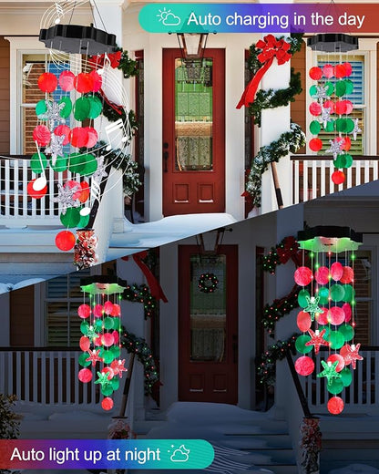 Toodour Solar Decorative Lights Outdoor, Red & Green Shells Light Gifts for Mom Grandma Women Wife Girls, Solar Wind Chimes Outside Decorative Mobile Lights for Holiday Garden Porch Yard Window Decor