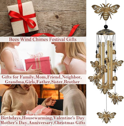 Outdoor Bee Wind Chimes Decor, Portable Wind Chime, Mobile Wind Catcher, Memorial Wind Bells with 7 Bees for Home, Yard, Patio, Trees, Garden Decoration, Valentines Gift, Festival Gift for Mom