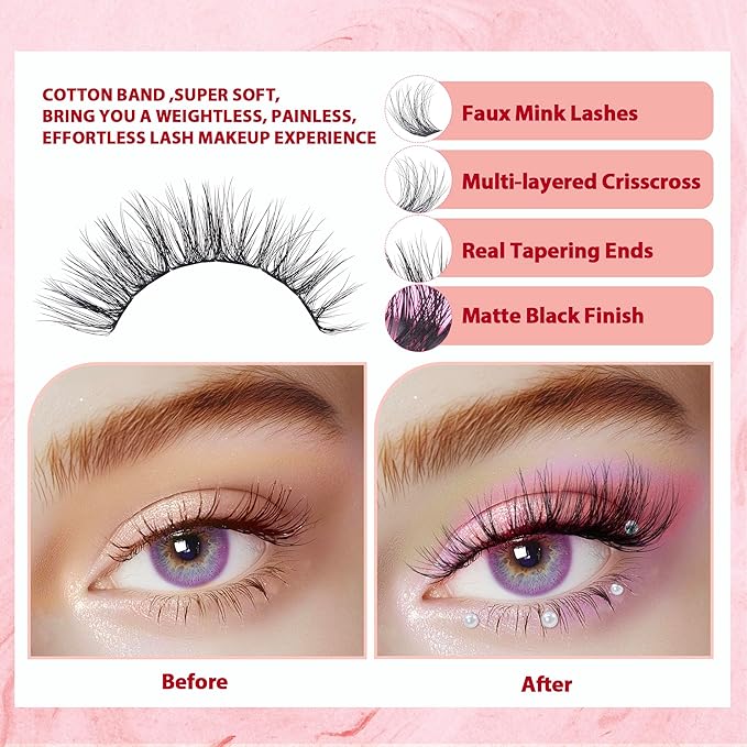 Lash Clusters Kit with Self Adhesive Pearl Stickers Fluffy Lash Clusters Left Right Lash Extension Kit with Bond Seal Eyelash Kit Gift Set with Drawstring Bag Portable Starter Kit Birthday Gift Women