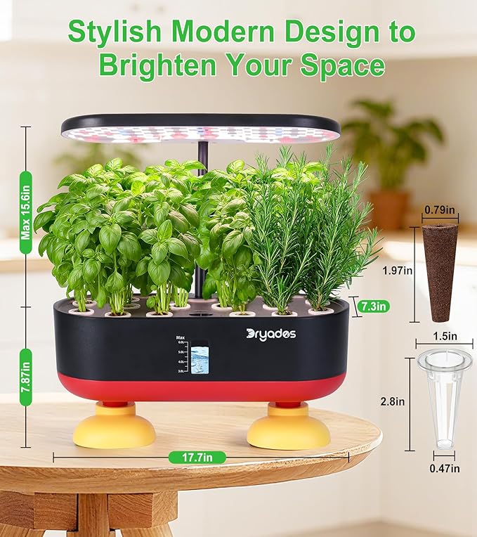 Hydroponic Growing System Kit 16 Pods, Smart Herb Garden with 24W Full Spectrum LED Grow Light, Indoor Garden Planter for Home/Office/School (Black)