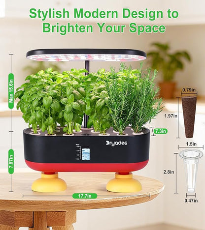 Hydroponic Growing System Kit 16 Pods, Smart Herb Garden with 24W Full Spectrum LED Grow Light, Indoor Garden Planter for Home/Office/School (Black)