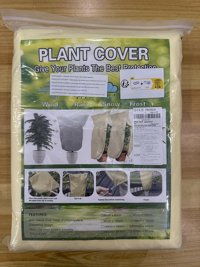 2 Packs Plant Covers for Winter 200x240cm, Shrub Covers for Winter, Plant Cover Freeze Protection, Cold Frost Protection Cover with Zipper Drawstring(80gsm)