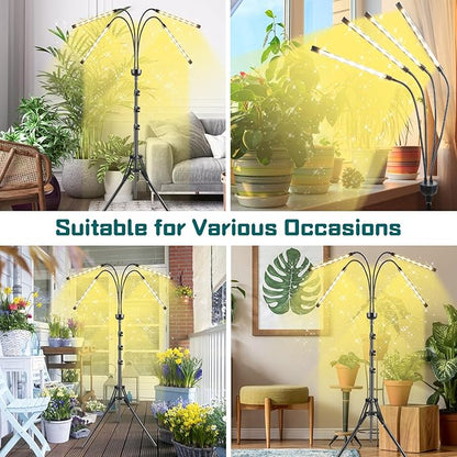 Grow Lights for Indoor Plants Yellow Light with 15-63 inches Adjustable Tripod Stand Plant Light with 4/8/12H Timer with Remote Control