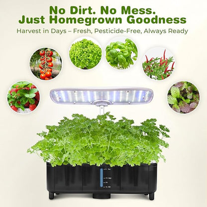 Kingsyard Smart Hydroponics LED, 48W Indoor Garden Grow System, Visible 5L Tank Quiet Pump Auto Timer Kit 15 Pods Herb Seed Starter for Veggies & Salad Greens Plants