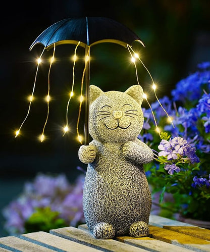 Qeeman Cat Garden Statue Outdoor: Outside Decor Yard Patio Balcony Landscaping Lawn Figurine Ornaments - Birthday Gifts for Mom Grandma Women Dad Lover Sister
