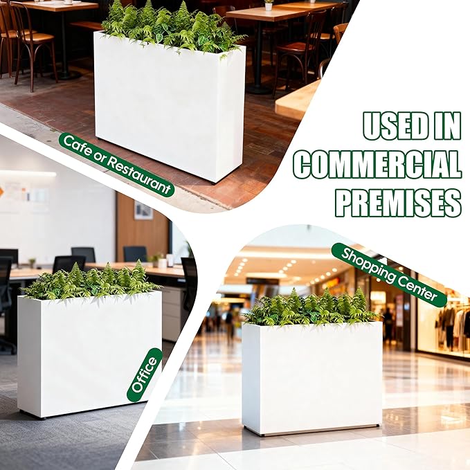 Large Metal Planter Box for Outdoor 38"Lx13"Wx30"H, Tall Rectangular Planters for Outdoor Patio/Porch/Cafe, All-Weather Durable Galvanized Steel, Modern Design for Plants, Flower,Garden, White